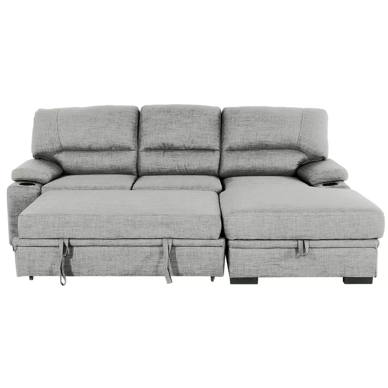 Gallo 93 in. Grey 2-Piece Right Facing L Shaped Sleeper Sofa with Storage & Cupholder