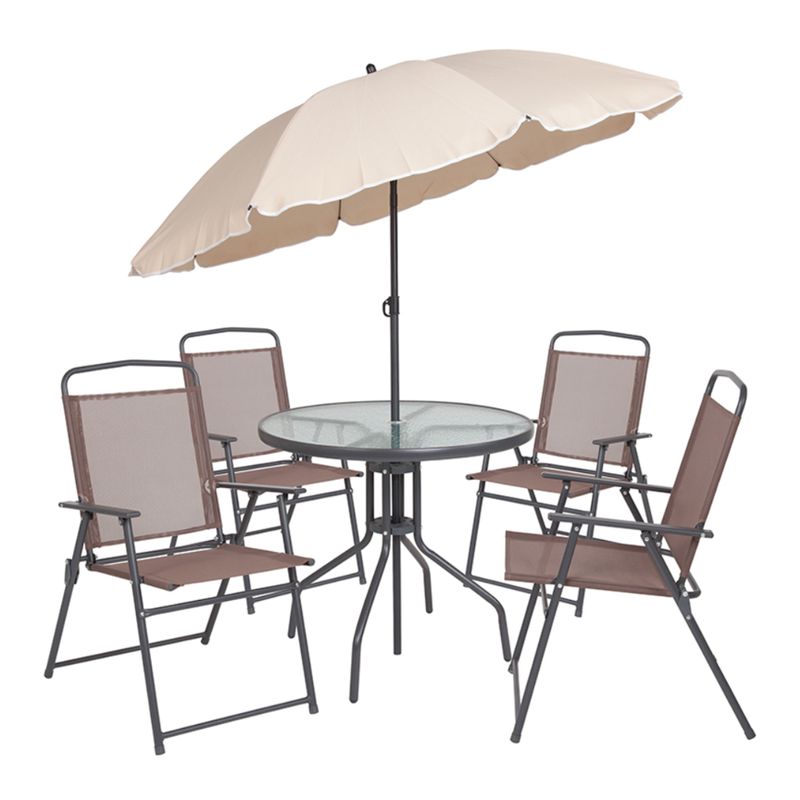 Porthos Home Ivo 6-Piece Patio Dining Set, 1 Table, 4 Chairs, 1 Parasol - Black