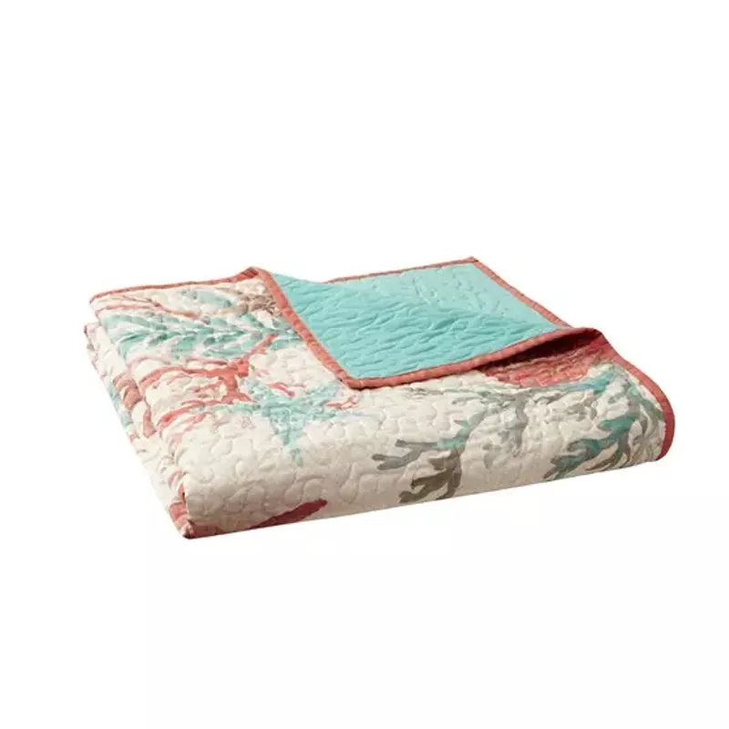 Coral Pebble Beach Oversized Cotton Quilted Throw 50x70"