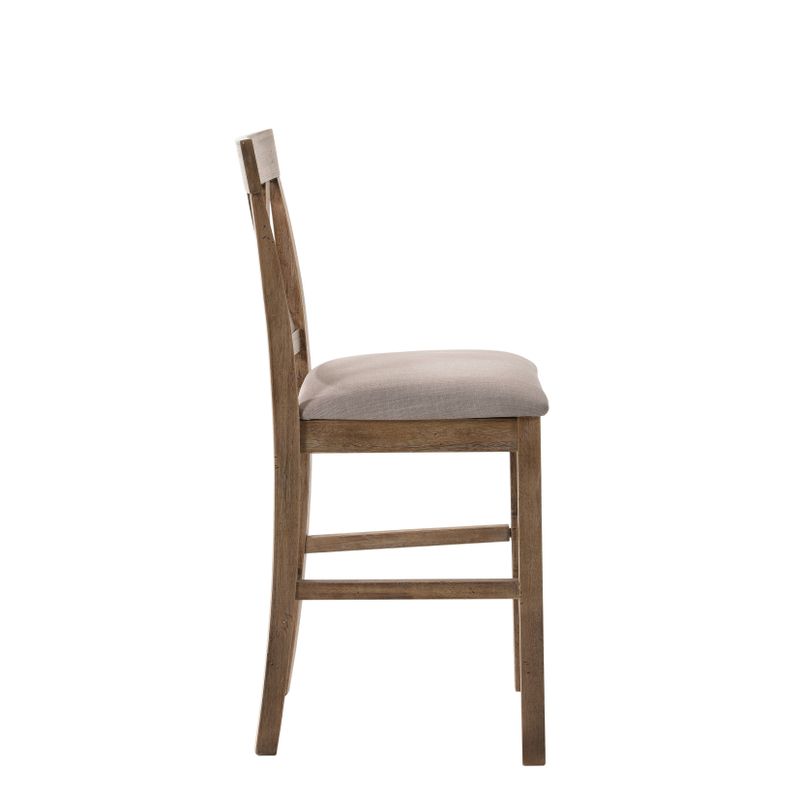 ACME Martha II Counter Height Chair (Set of 2) in Tan Linen and Weathered Oak