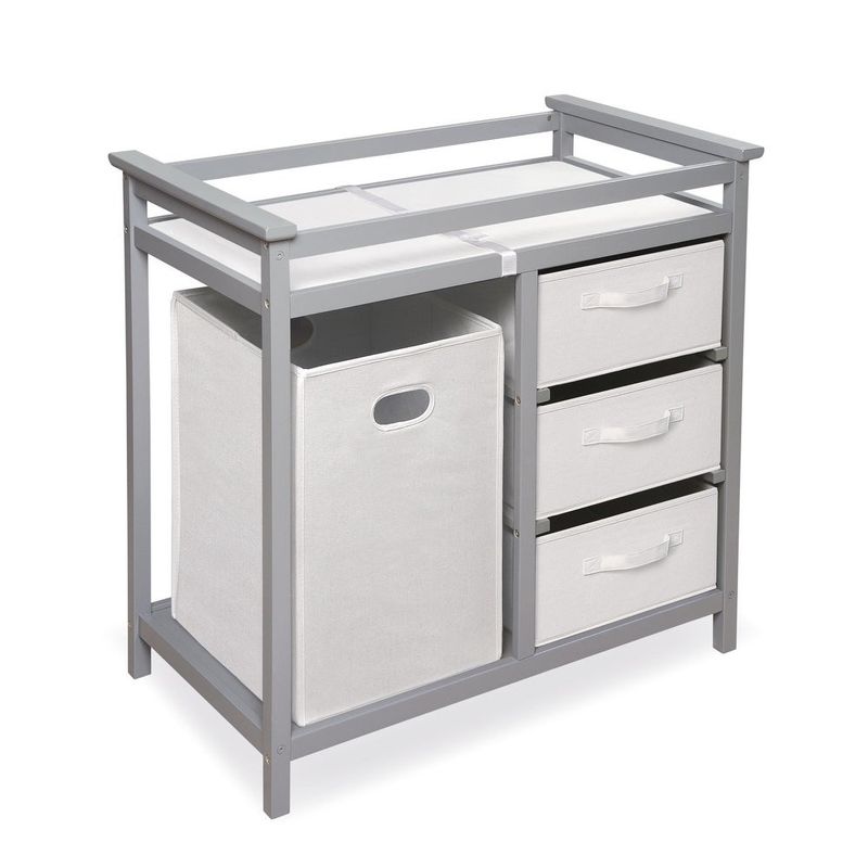 Modern Baby Changing Table with Hamper and 3 Baskets - Espresso/Ecru Baskets