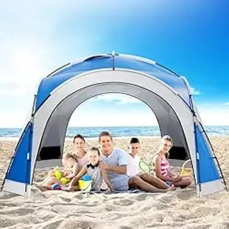 YITAHOME 10 Person Beach Tent Beach Canopy UPF50+ Dome Tent Rainproof Portable with 2-Pcs Side Walls for Camping Trips, Hiking, Picnics, Party, Backyard Sun Shelter 12 X 12ft (Blue)