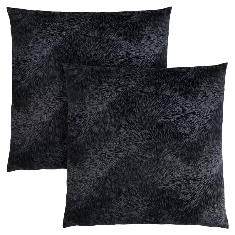 Pillows/ Set Of 2/ 18 X 18 Square/ Insert Included/ decorative Throw/ Accent/ Sofa/ Couch/ Bedroom/ Polyester/ Hypoallergenic/ Black/ Modern