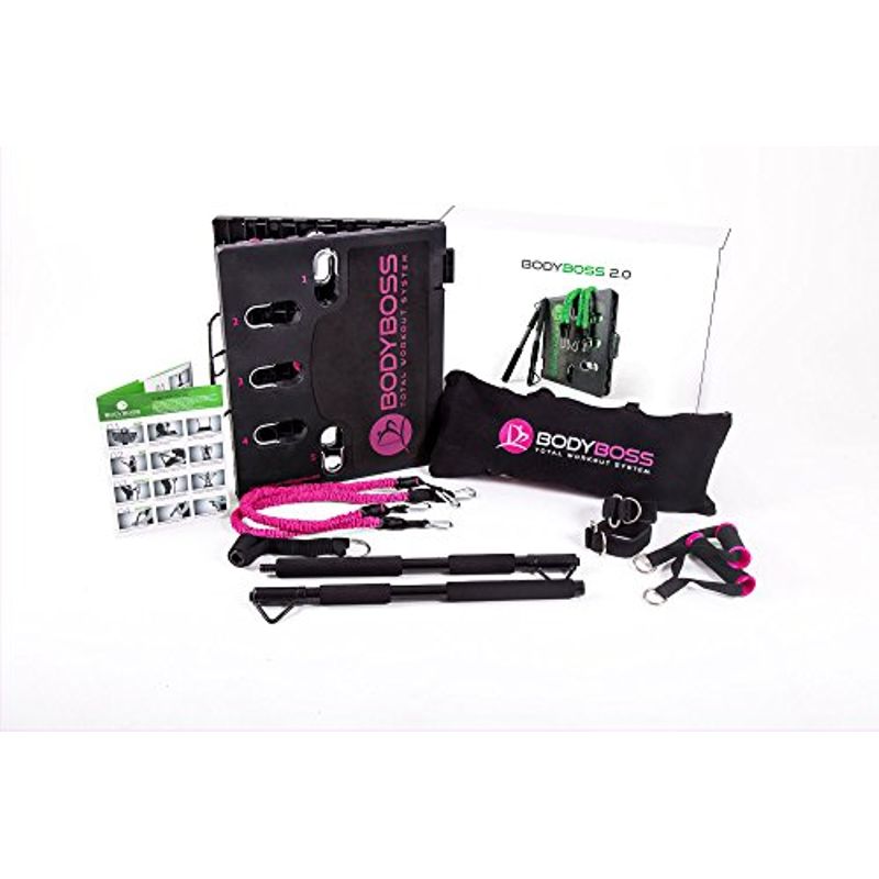 BodyBoss Home Gym 2.0 by 1loop - Full Portable Gym Workout Package, Includes a Set of 2 Resistance Bands - Collapsible Resistance Bar,...