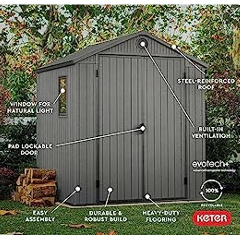 Keter Darwin 6 x 6 Foot Spacious Heavy Duty Outdoor Storage Shed for Organizing Garden Accessories and Tools with Double Doors and High...