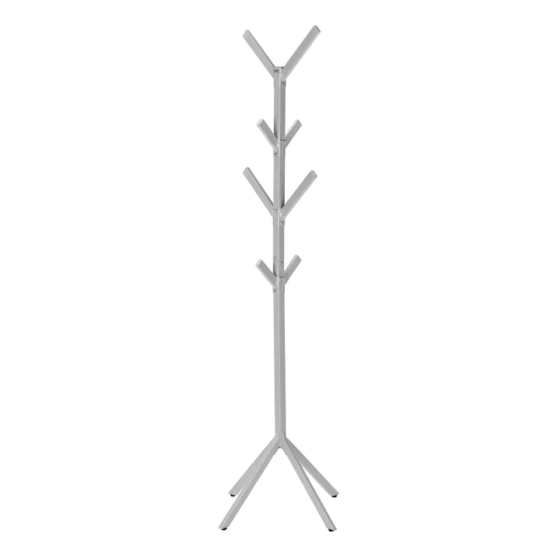 Coat Rack/ Hall Tree/ Free Standing/ 8 Hooks/ Entryway/ 70"H/ Bedroom/ Metal/ Grey/ Contemporary/ Modern