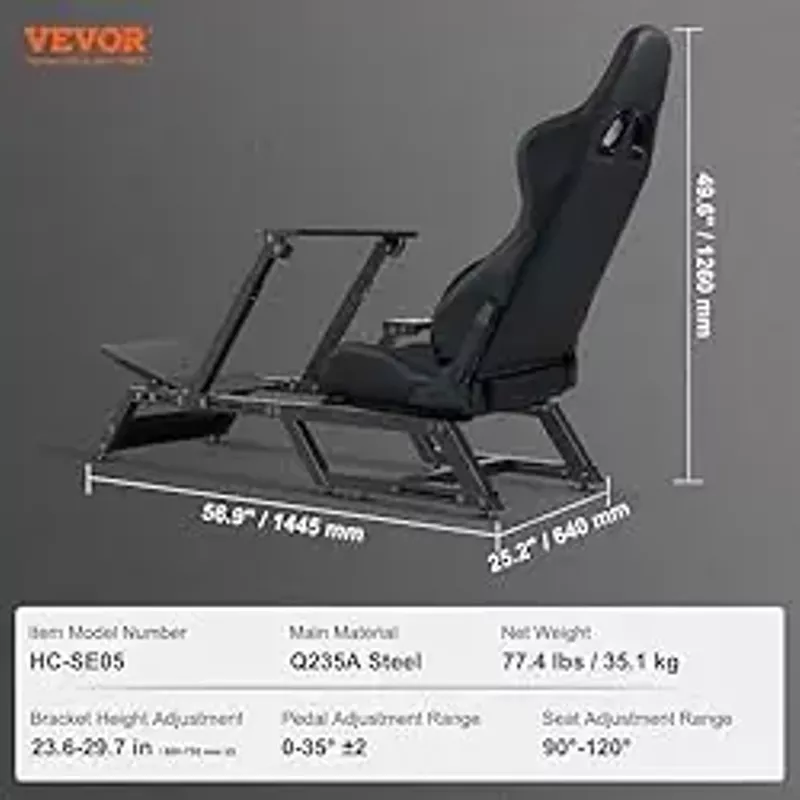 VEVOR Pre-Installed Steering Racing Wheel Stand, Universal Base Fit for Mainstream Brands Multi-Position Adjustable Driving Sim Simulator, Comfortable PVC Leather Integrated Cockpit