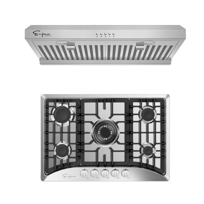 2 Piece Kitchen Package with 30" Gas Cooktop & 30" Ductless Under Cabinet Range Hood - Silver