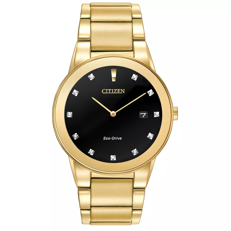 Citizen - Mens Axiom Eco-Drive Gold-Tone Stainless Steel Watch Black Dial