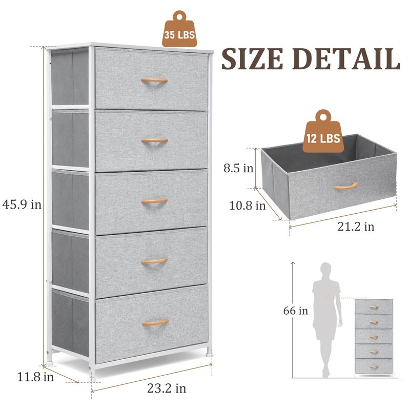 VredHom Vertical 5 Drawers Storage Tower - Beige - 5-drawer