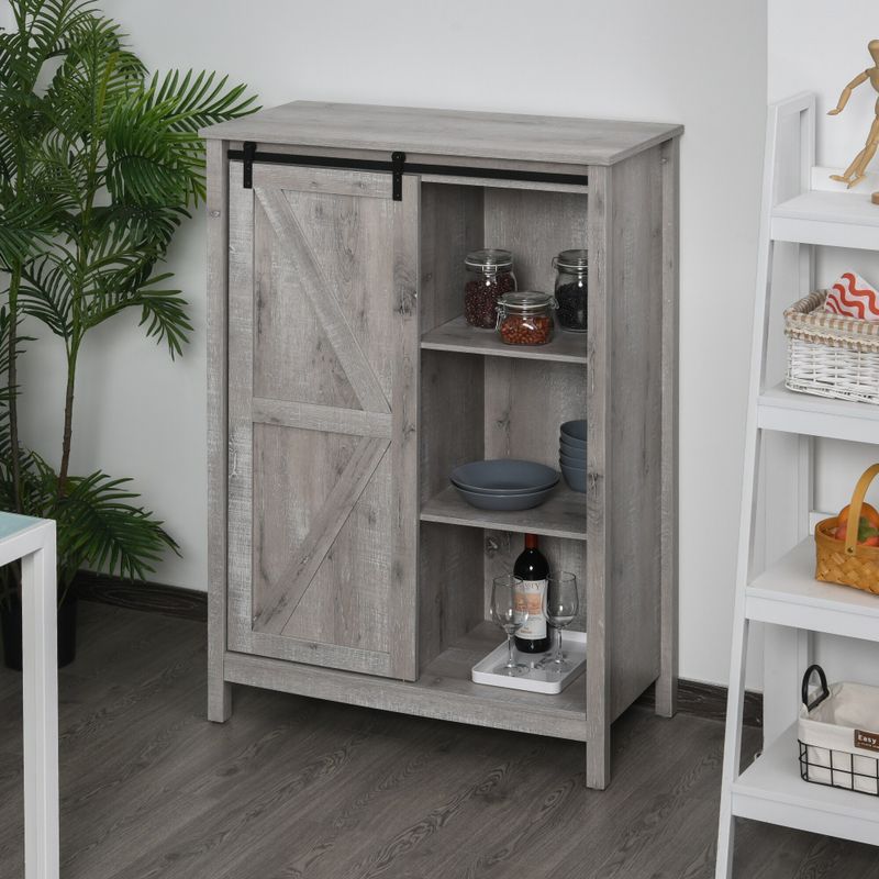 HOMCOM Cupboard Storage Cabinet/Home 3-Tier Organizer with Barn Door, and Adjustable Shelf - 35*17.75*52.25 - Brown