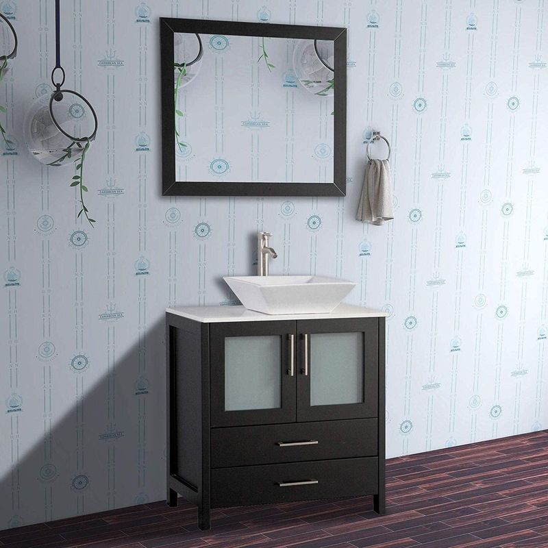 Vanity Art 30-Inch Single Quartz Sink Bathroom Vanity Set - White