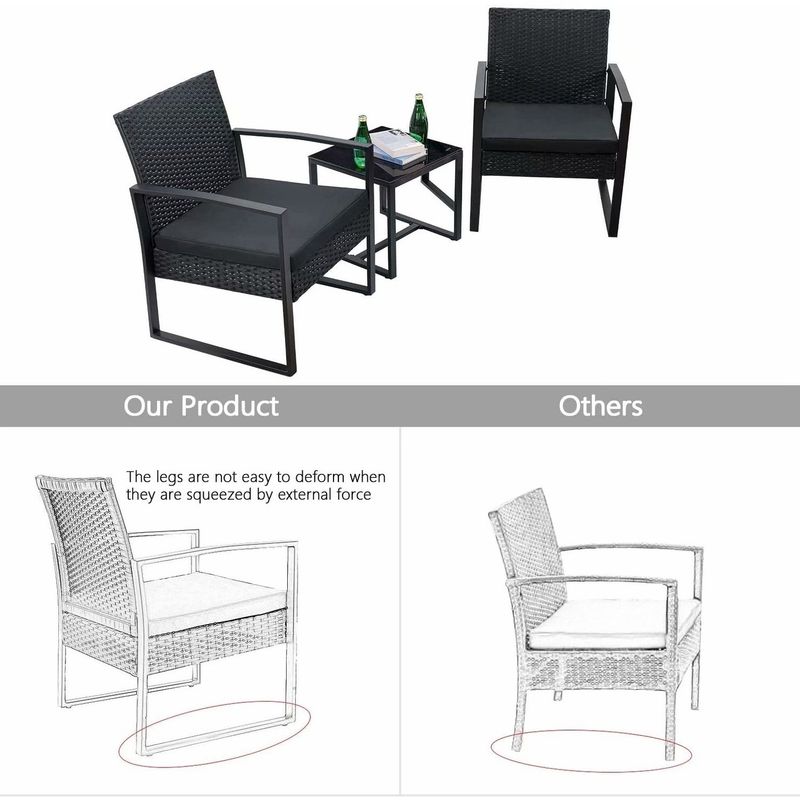 Homall 3 Pieces Patio Set Outdoor Wicker Patio Furniture Sets Modern Bistro Set Rattan Chair Conversation Sets - White