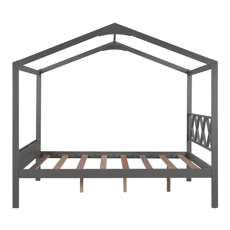 Nestfair Full Size Wood House Bed with Storage Space - Grey