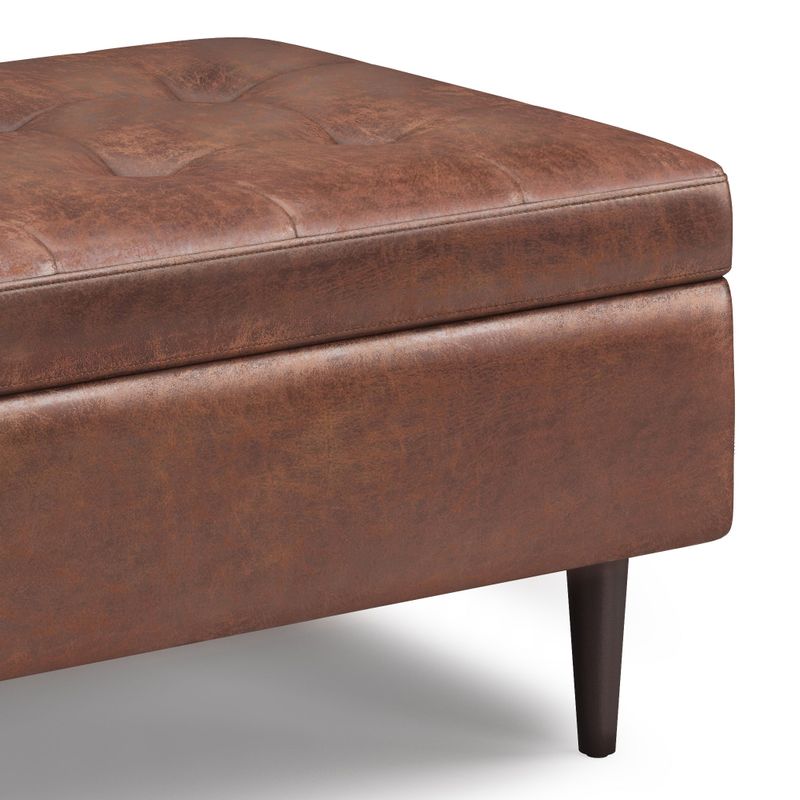 WYNDENHALL Blanchette Mid Century Modern Storage Ottoman - 34"D x 26"W x 18.5"H - Distressed Chestnut Brown