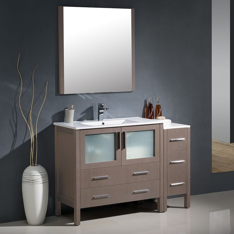 Fresca Torino 48-inch Grey Oak Modern Bathroom Vanity with Side Cabinet & Integrated Sink - Fresca Torino 48" Gray Oak w/ Integrated Sink