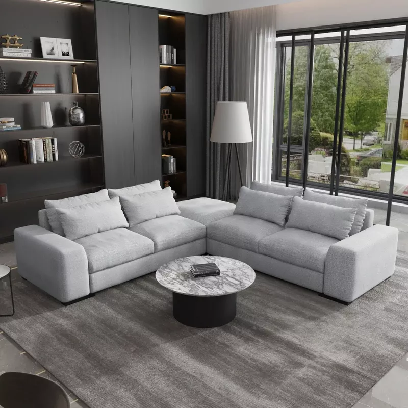 L-shaped Sectional Down Sofa and Chaise,Light Grey - Light Grey