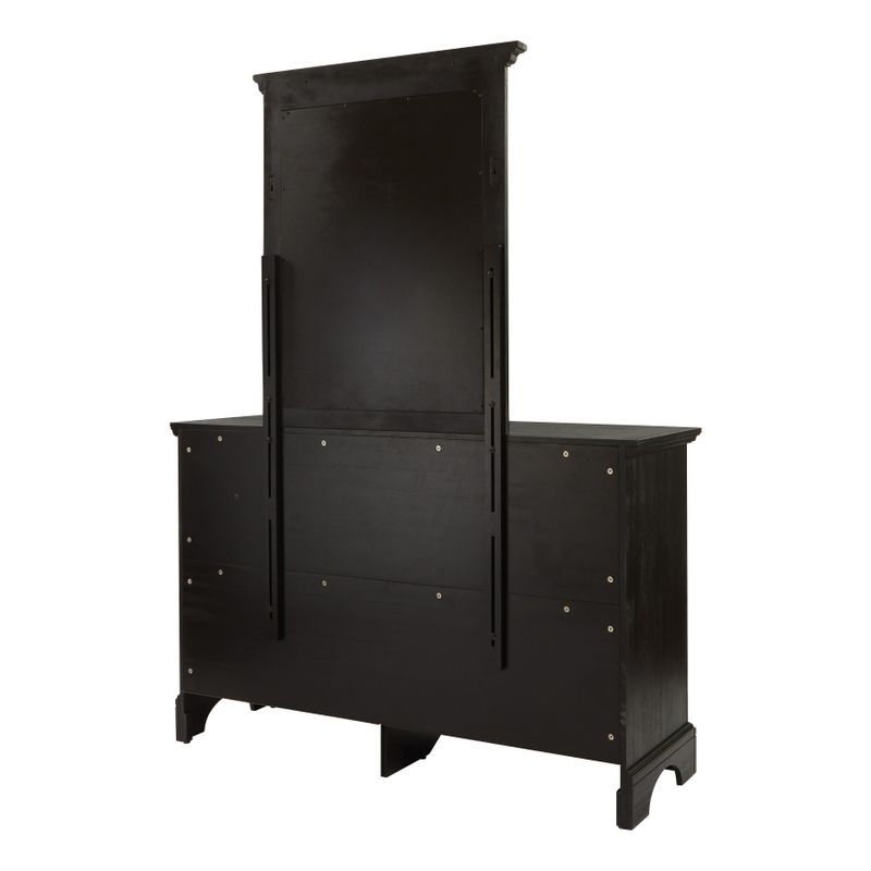 Farmhouse Basics 6 Drawer Dresser and Mirror Set in Rustic Black - Black - 6-drawer