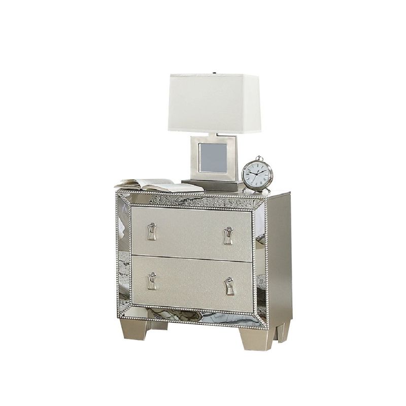 Contemporary 2 Drawers Nightstand In Silver - Silver - 2-drawer