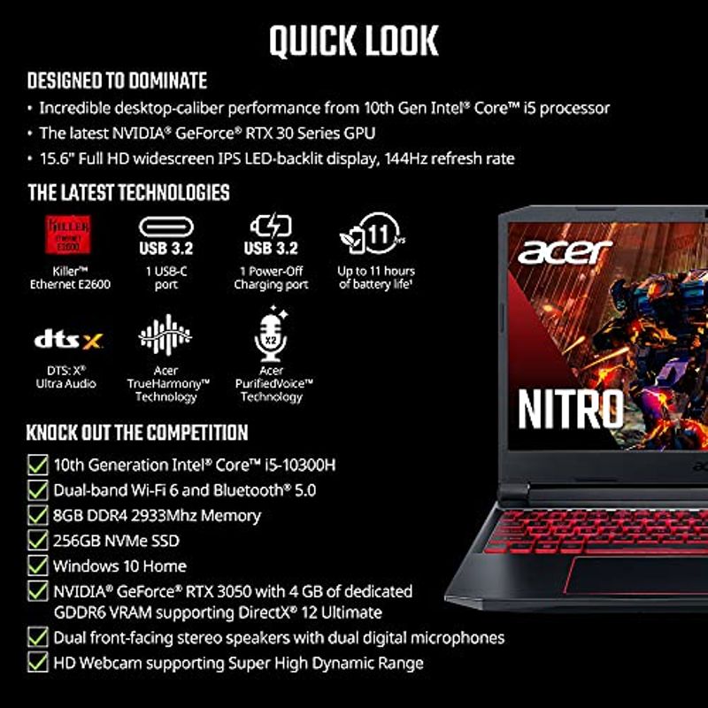 Acer Nitro 5 AN515-55-53E5 Gaming Laptop | Intel Core i5-10300H | NVIDIA GeForce RTX 3050 Laptop GPU | 15.6" FHD 144Hz IPS Display |...