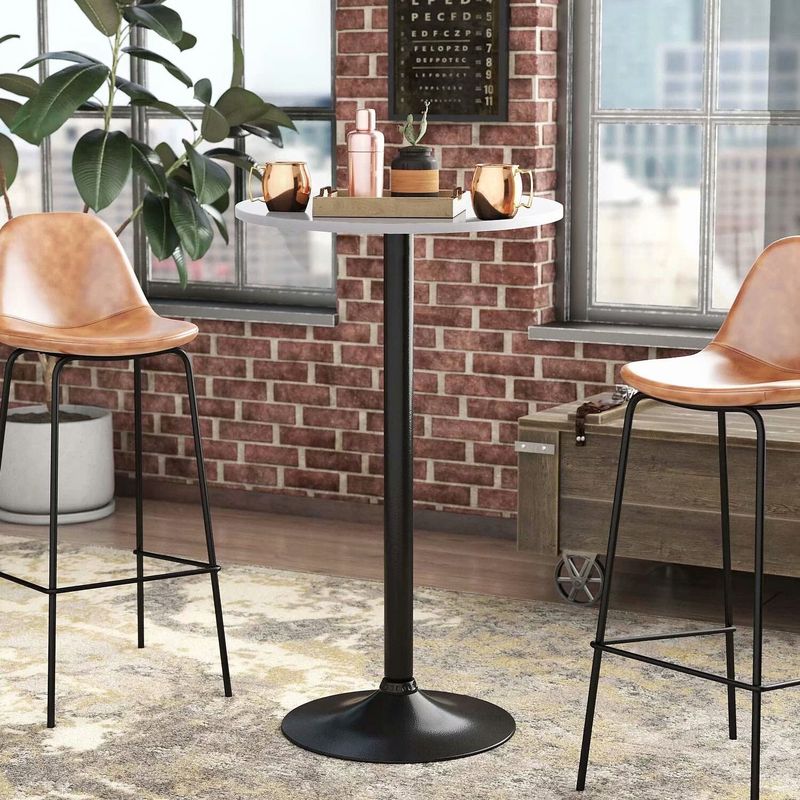 Homall Bistro Pub Table Round Bar Height Cocktail Table Metal Base MDF Top Obsidian Table with Black Leg 23.8inch Top - N/A - Walnut