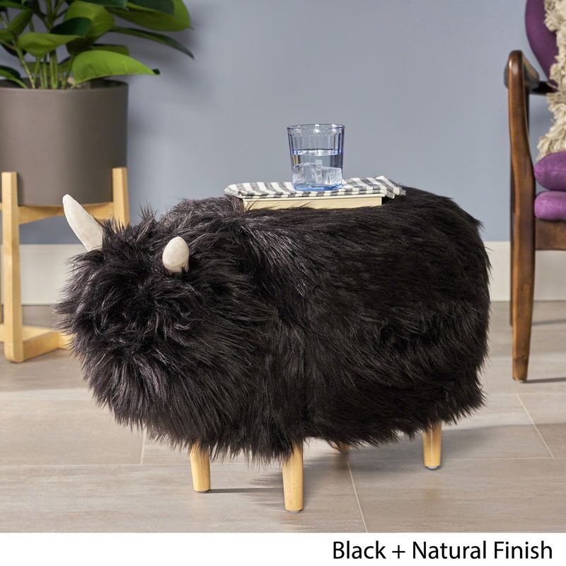 Levi Furry Yak Ottoman by Christopher Knight Home - Black