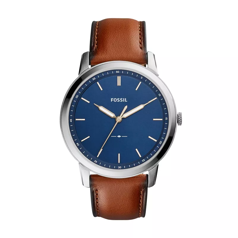 Fossil - Mens Minimalist Light Brwn Leather Strap Watch Nvy Blu Dial