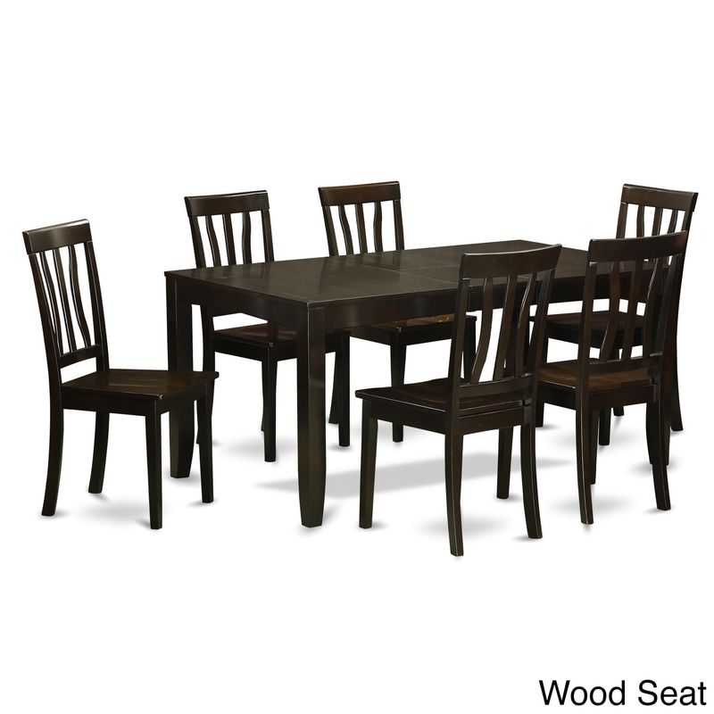 LYAN7-CAP Black Rubberwood 7-piece Dining Room Set with Leaf - Faux Leather