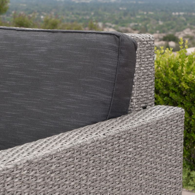 Tahiti Outdoor 4-piece Wicker Sectional Sofa Set with Cushions by Christopher Knight Home - Mixed Black with Dark Grey