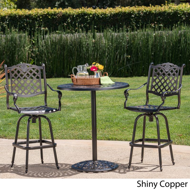 Arlana Outdoor 3-piece Aluminum Bar Set with Umbrella Hole by Christopher Knight Home - Shiny Copper