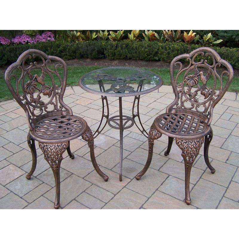 Lattice 3-piece Bistro Set with 24-inch Tempered Glass Top Table and 2 Chairs - Antique Bronze