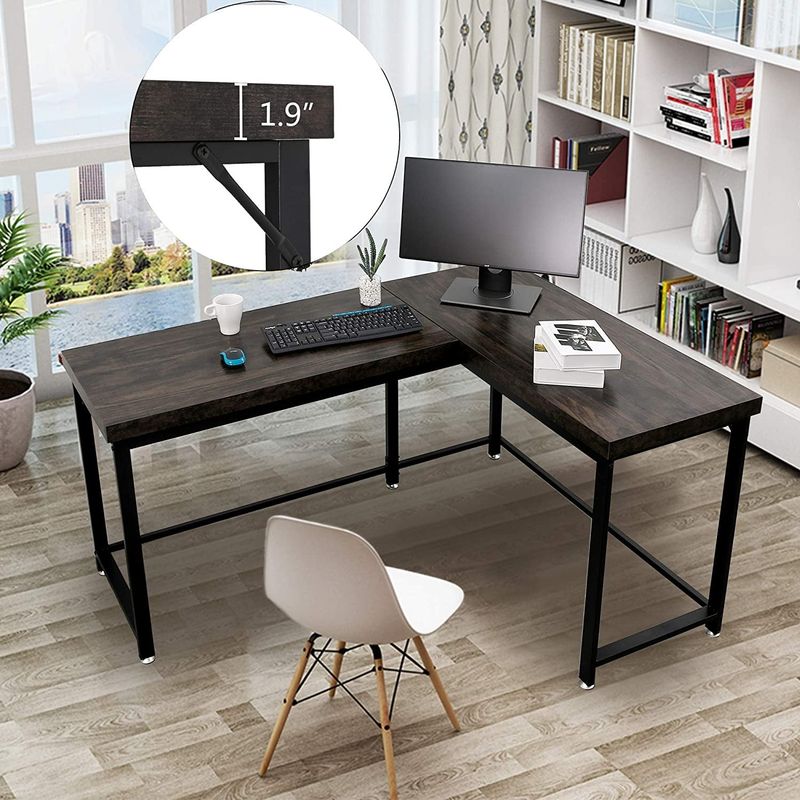 Mcombo Home Office Desks Modern Gaming Desk Corner Desk Industrial L-shaped Desk - Black