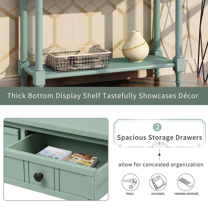 Daisy Series Console Table Traditional Design with Two Drawers and Bottom Shelf Acacia Mangium - Antique Gray