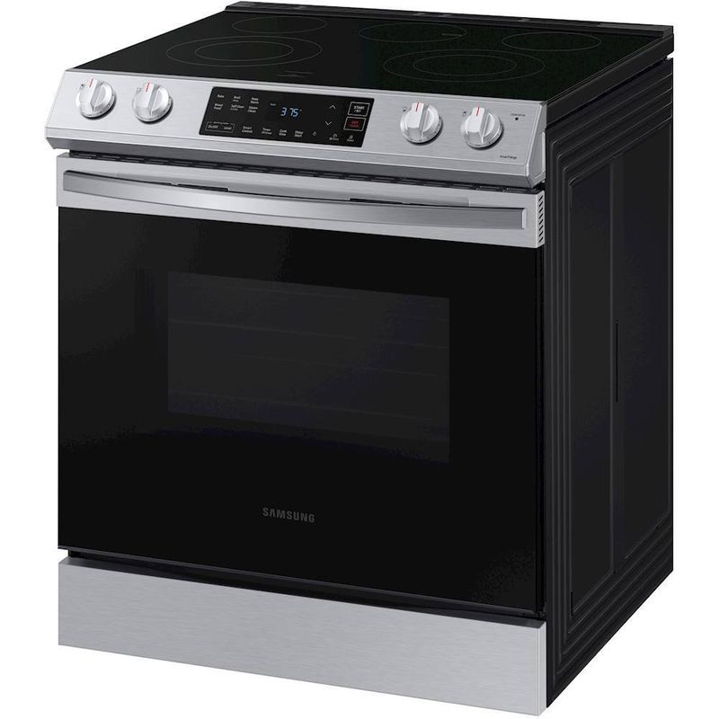 Left Zoom. Samsung - 6.3 cu. ft. Front Control Slide-In Electric Range with Wi-Fi, Fingerprint Resistant - Stainless steel