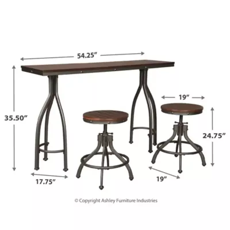 Rustic Brown Odium Rectangular Dining Room Counter TBL Set(3/CN)