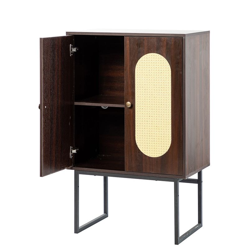 2-Door Accent Cabinet with Interior Shelves and Black Metal Base - Brown