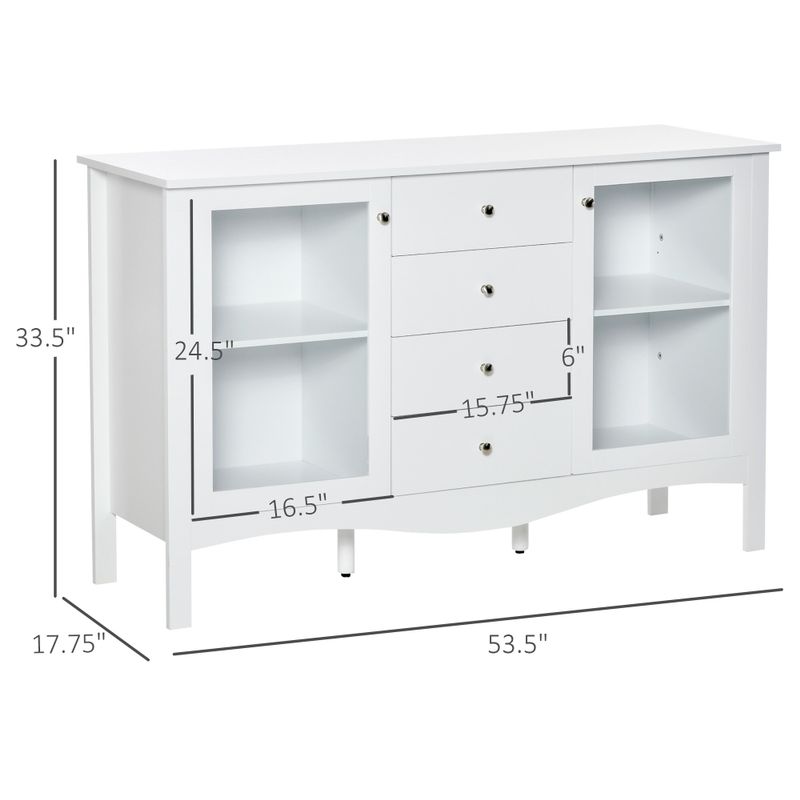 HOMCOM Modern Sideboard Serving Buffet Storage Cabinet Cupboard with Glass Doors and Adjustable Shelves for Dining, Living Room - White