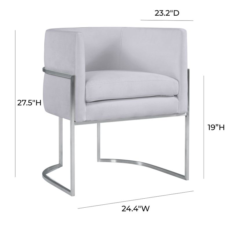 Giselle Grey Velvet Dining Chair with Silvertone Frame - Single - Grey - Dining Height