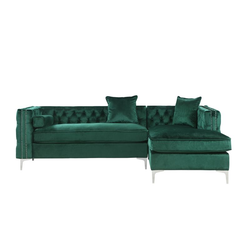 Chic Home Monet Velvet Button-tufted Right-facing Sectional Sofa - Green