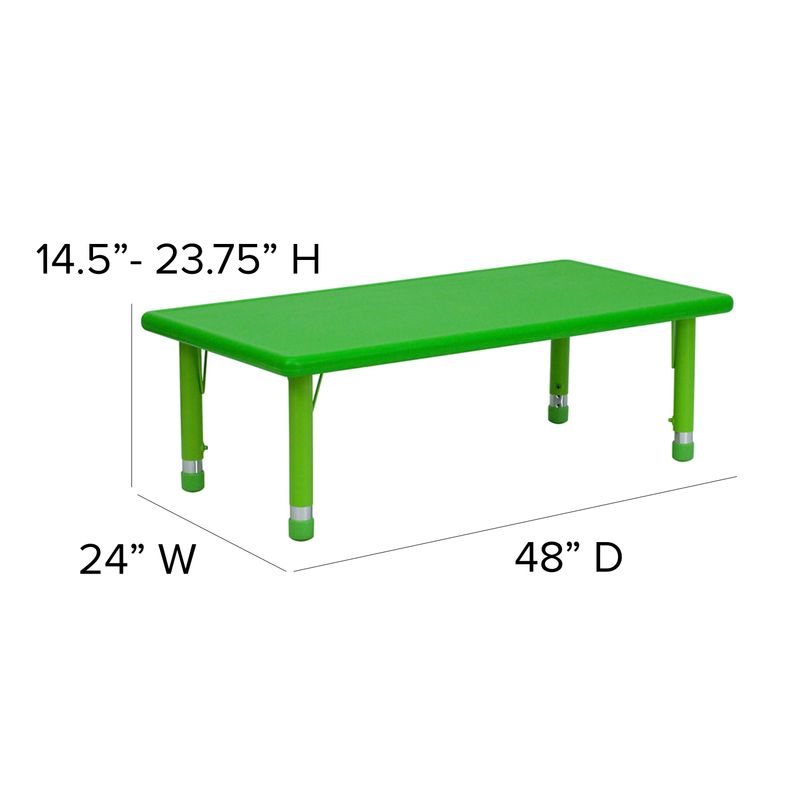 24"W x 48"L Rectangle Plastic Adjustable Activity Table Set - 4 Chairs - Green - 4 Pack