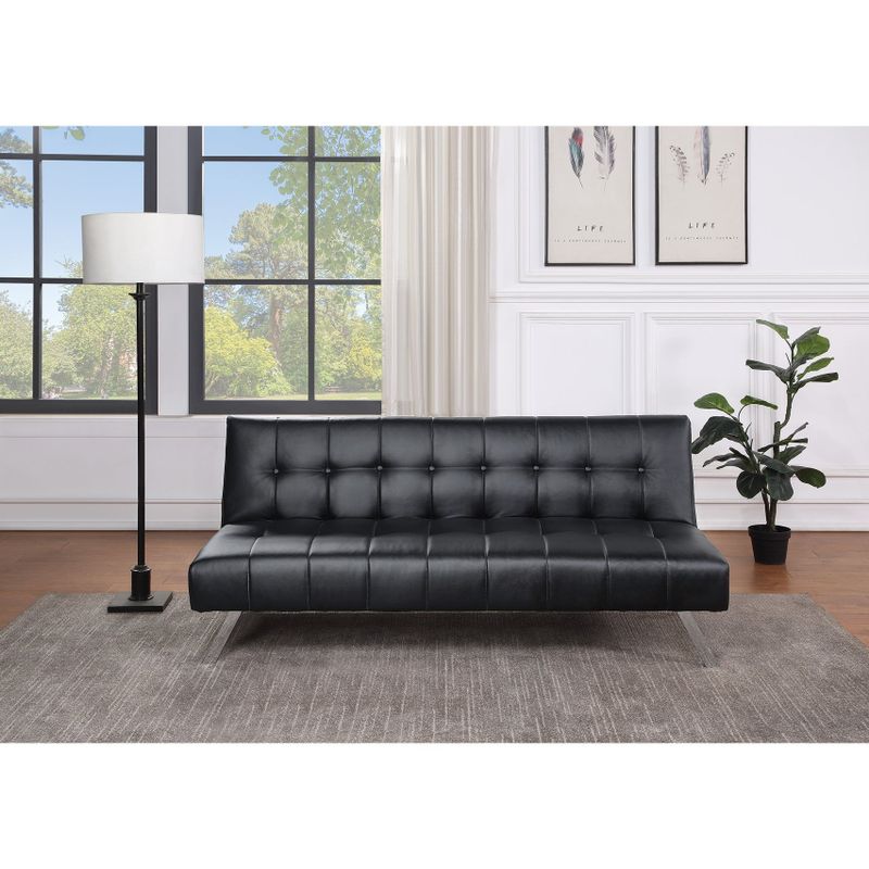 Sawyer Futon with Stainless Steel Legs - Black Faux Leather