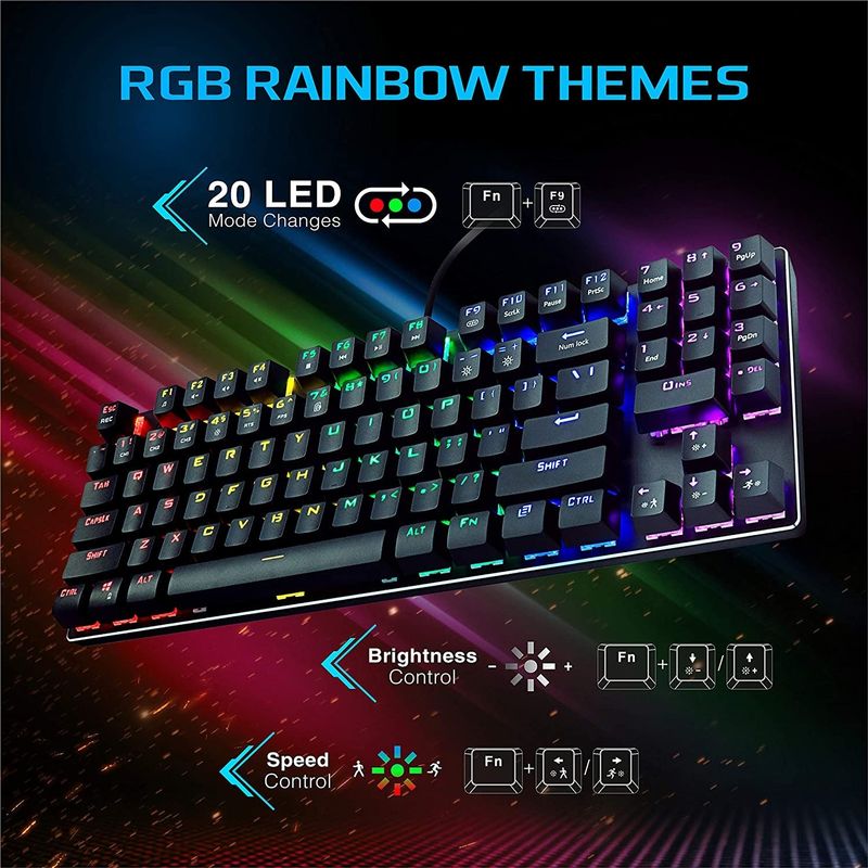 SHAVA TKL Mechanical Gaming Keyboard Special 89 Keys Layout with Numeric Keys  100% Anti-Ghosting, RGB LED Rainbow Backlit - Black