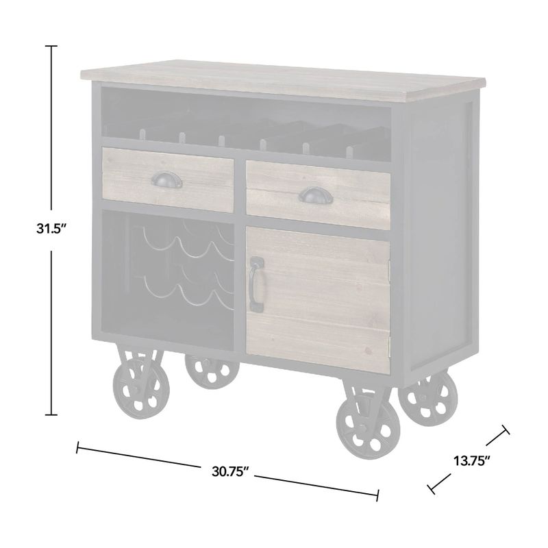 FirsTime & Co. Java Logan Industrial Bar Cart, Brown Wood - 30.75 x 13.75 x 31.5 in - Wood - Brown
