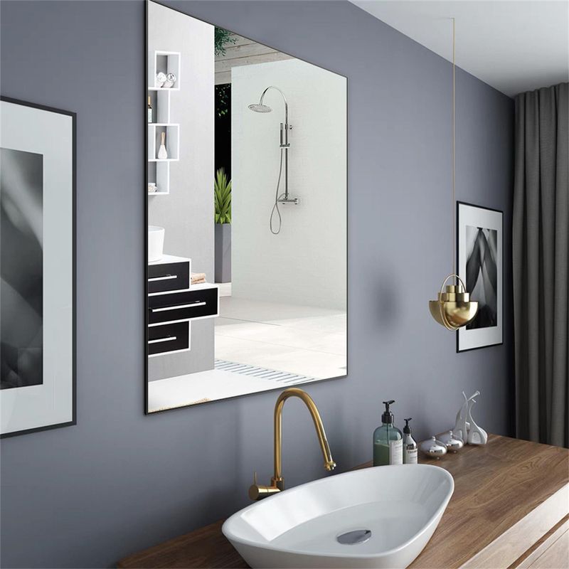 36x26 inches Modern Bathroom Mirror with Aluminum Frame Vertical or Horizontal Hanging. - Black - Black