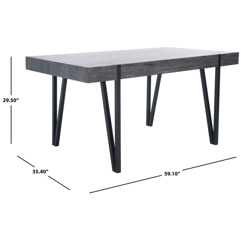 SAFAVIEH Alyssa Mid-Century Industrial Rustic Dining Room Table - 59.1" W x 35.4" L x 29.5" H - Grey Oak/ Black  Legs