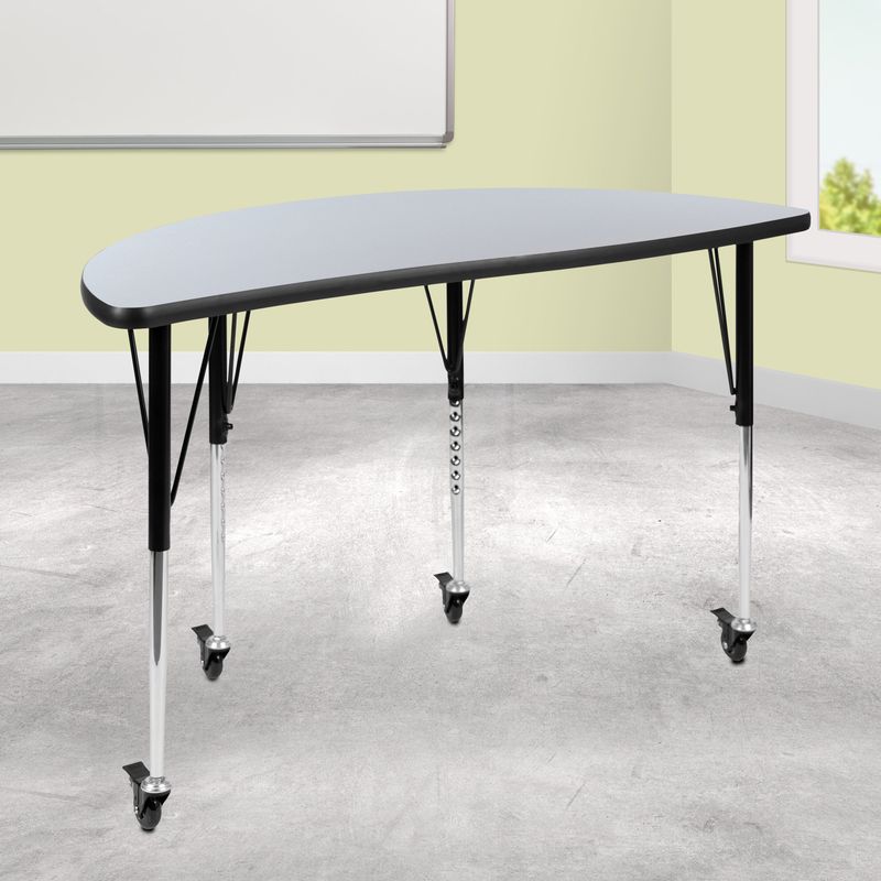 Mobile 47.5" Half Circle Wave Collaborative Adjustable Height Activity Table - Grey