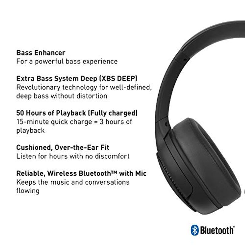 Panasonic RB-M300B Deep Bass Wireless Bluetooth Immersive Headphones, Black
