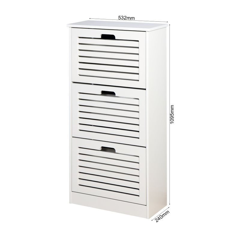 Wooden Shoe Cabinet,White Shoe Storage Cabinet with 3 Flip Doors - White - 3-drawer