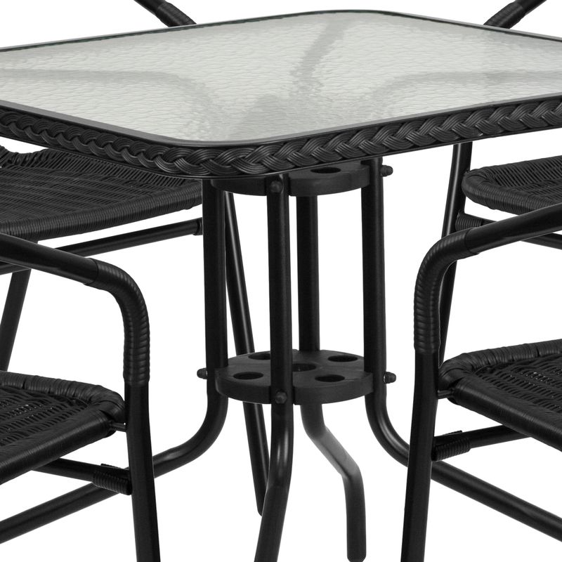 Powder-coated Aluminum/ Rattan Lightweight 5-piece Outdoor Dining Set - Clear Top/Gray Rattan
