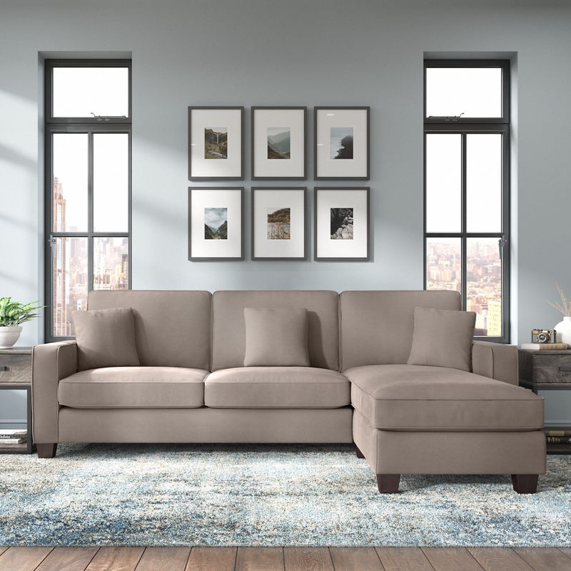 Stockton 102W Sectional Couch with Reversible Chaise by Bush Furniture - Light Gray Microsuede Fabric